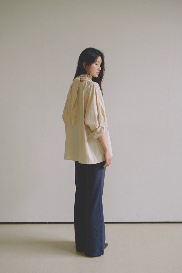 Autumn High-Neck Tie Cotton Blouse by Lenoii for Women - view 5