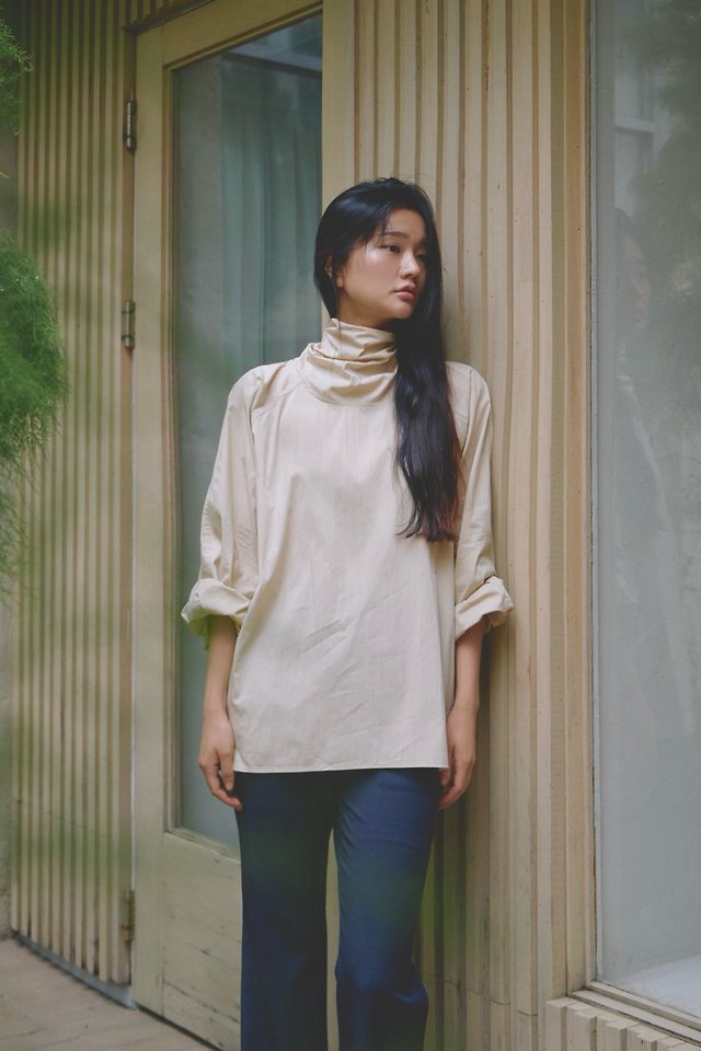 Autumn High-Neck Tie Cotton Blouse by Lenoii for Women - view 6