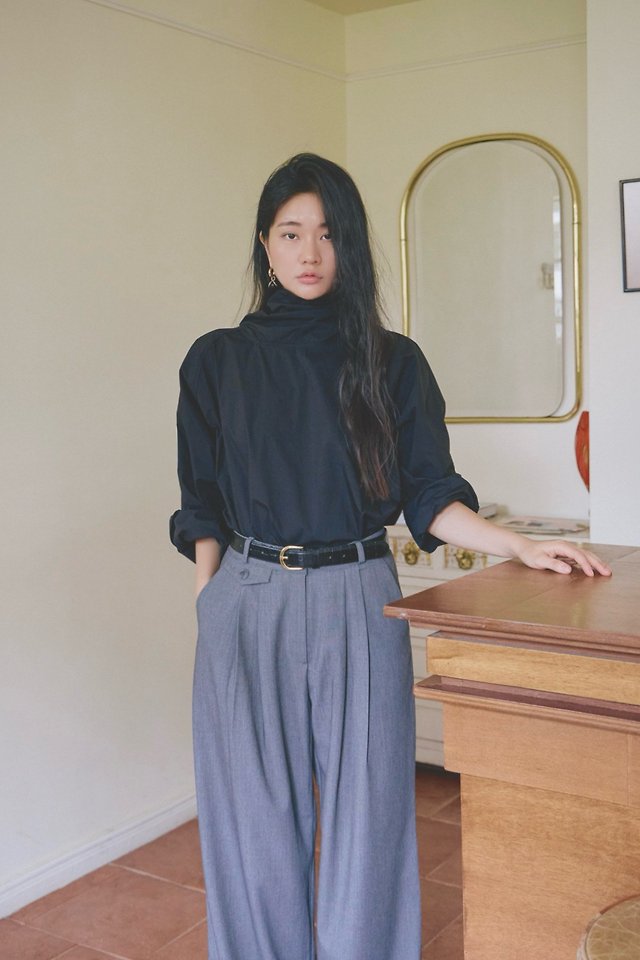 Autumn High-Neck Tie Cotton Blouse by Lenoii for Women - view 7