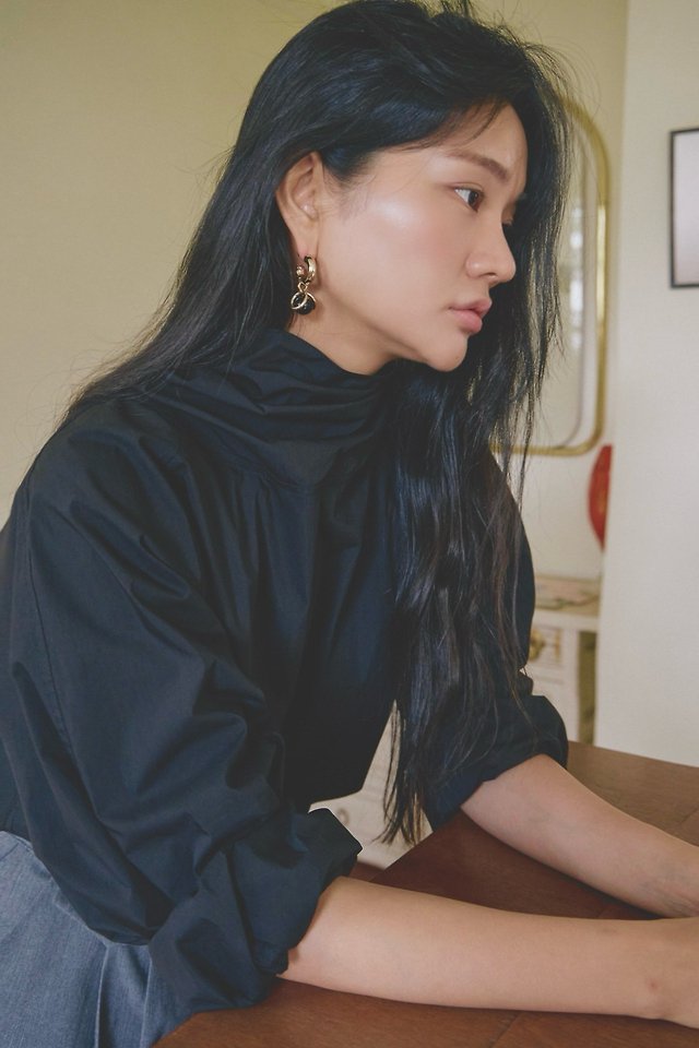 Autumn High-Neck Tie Cotton Blouse by Lenoii for Women - view 8