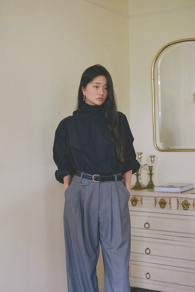 Autumn High-Neck Tie Cotton Blouse by Lenoii for Women - view 9