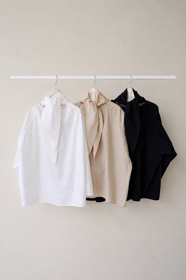 Autumn High-Neck Tie Cotton Blouse by Lenoii for Women - view 10