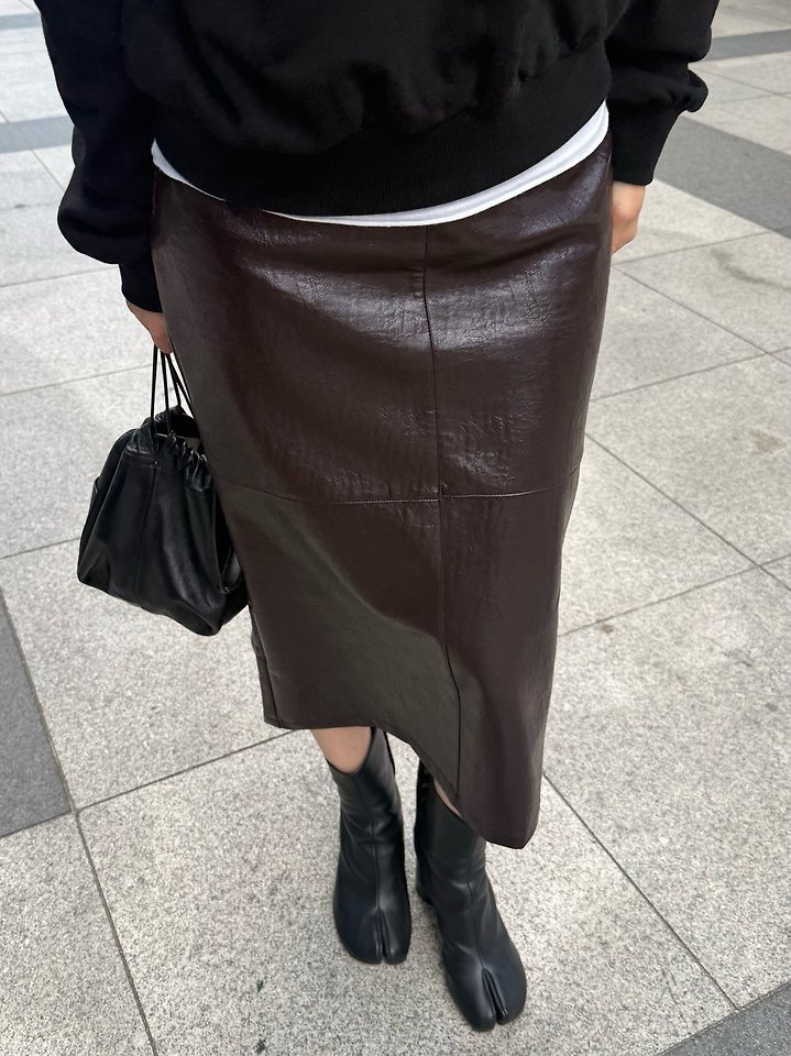 Berry Vegan Leather Midi Skirt by Lenoii for Women - view 3