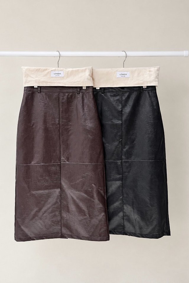 Berry Vegan Leather Midi Skirt by Lenoii for Women - view 7