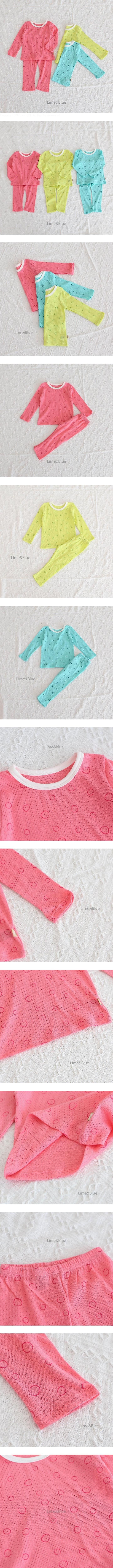 Line Dot Cotton Mesh Top & Bottom Set by Lime & Blue for Child - view 1