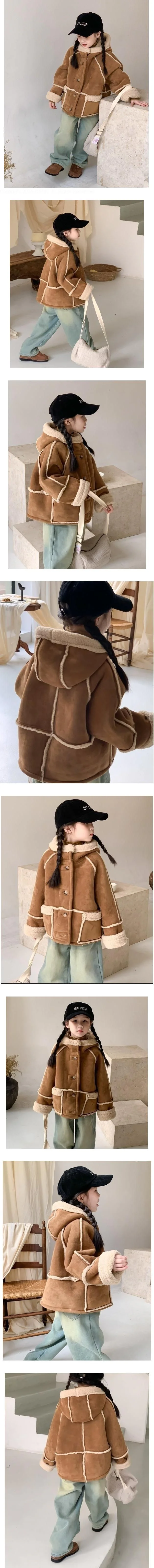 Camel Hooded Shearling Jacket by Little Rabbit for Child - view 1