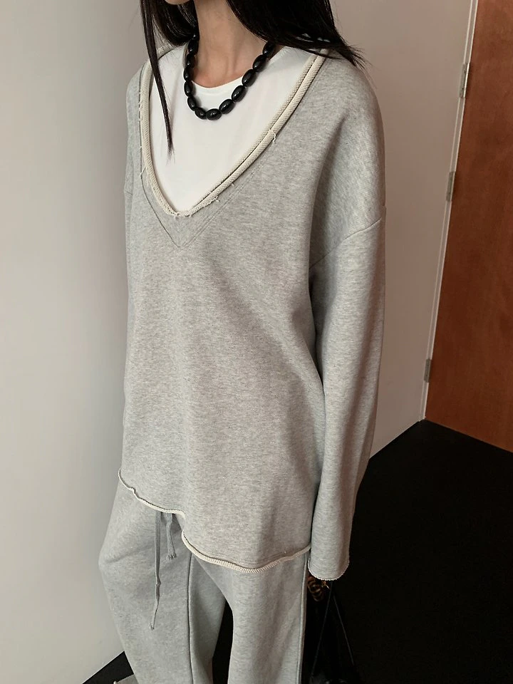 Rough V-Neck Sweatshirt by Lucy Salon for Women - view 2
