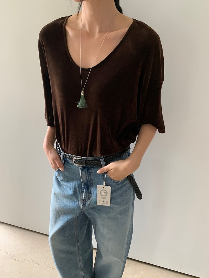 Velvet V-Neck Tee by Lucy Salon for Women - view 6