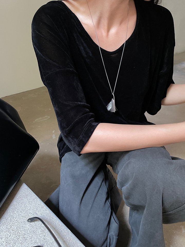Velvet V-Neck Tee by Lucy Salon for Women - view 8