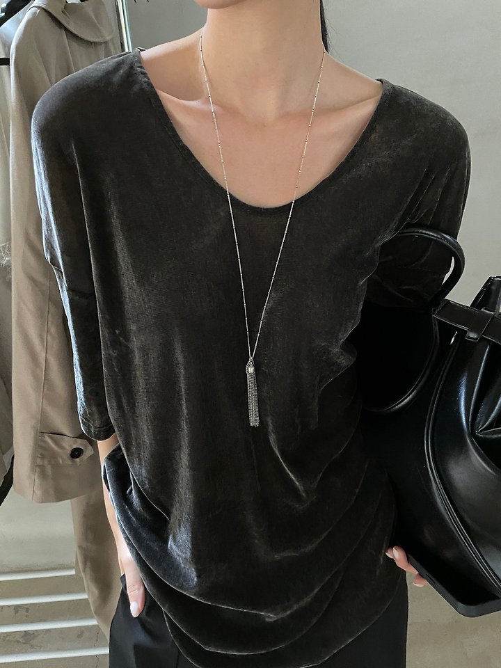 Velvet V-Neck Tee by Lucy Salon for Women - view 5