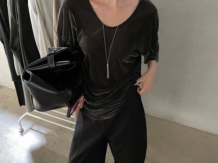 Velvet V-Neck Tee by Lucy Salon for Women - view 3