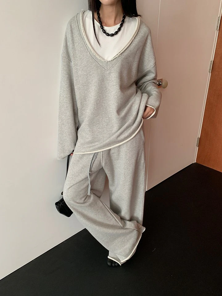 Rough V-Neck Sweatshirt by Lucy Salon for Women - view 1