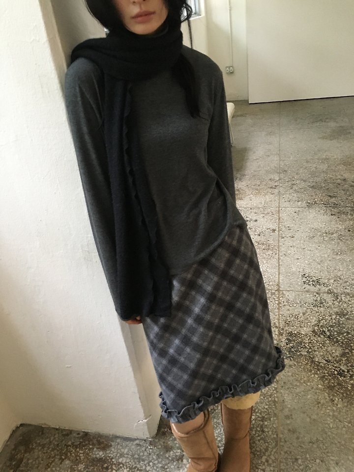 Wool Check Frill Skirt by Ore for Women - view 1