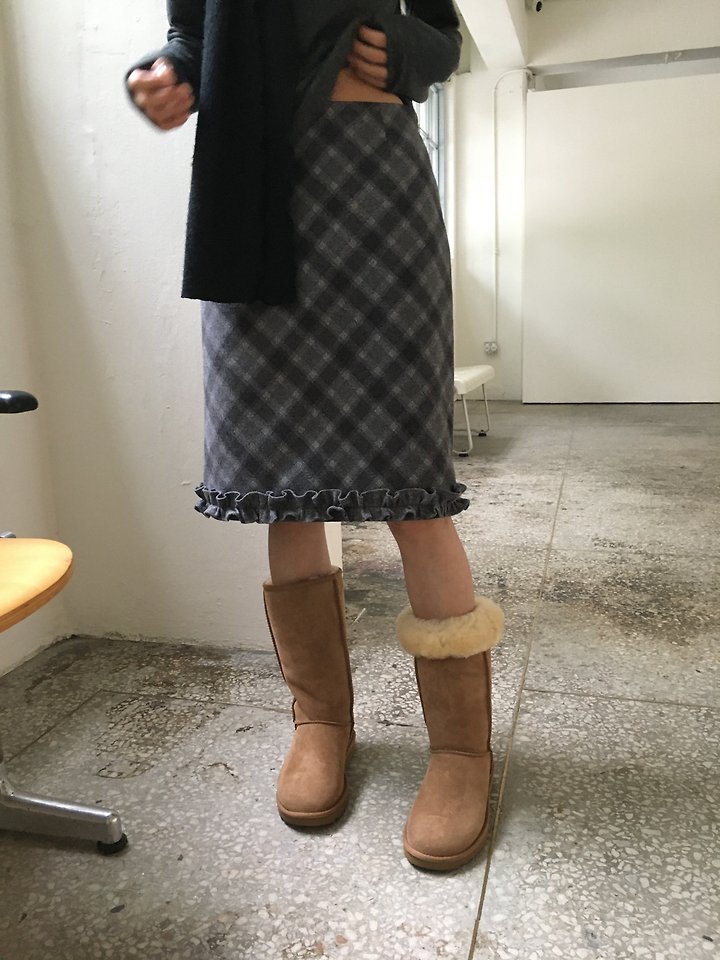 Wool Check Frill Skirt by Ore for Women - view 3
