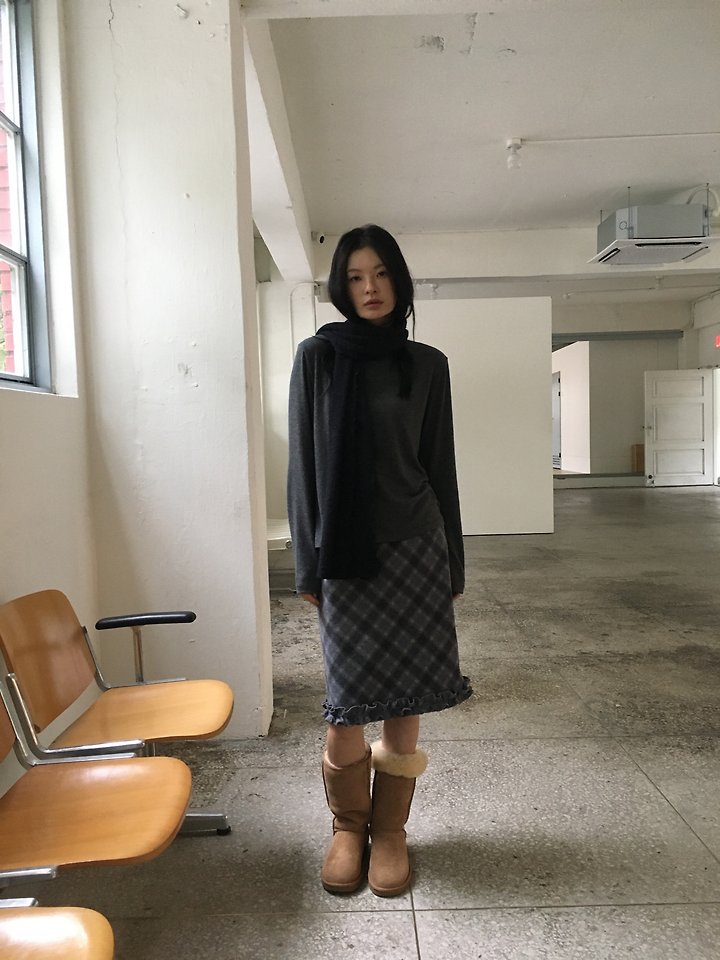 Wool Check Frill Skirt by Ore for Women - view 5