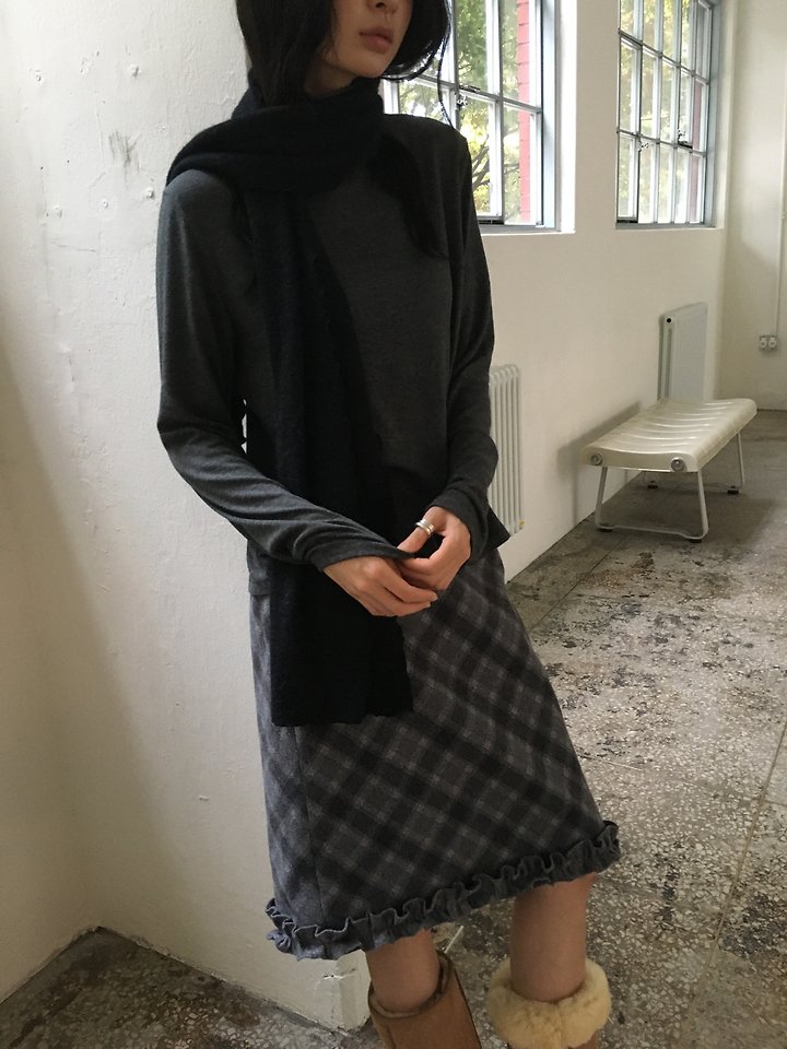Wool Check Frill Skirt by Ore for Women - view 7