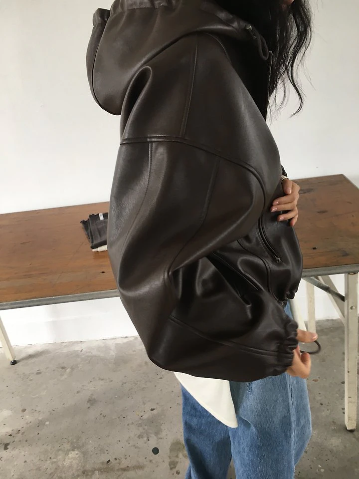 Sand Leather Hood Jacket by Ore for Women - view 3