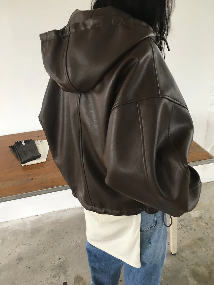 Sand Leather Hood Jacket by Ore for Women - view 4