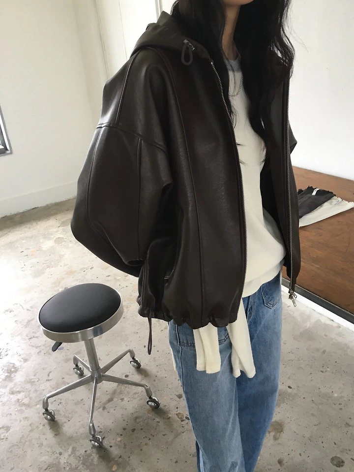 Sand Leather Hood Jacket by Ore for Women - view 5