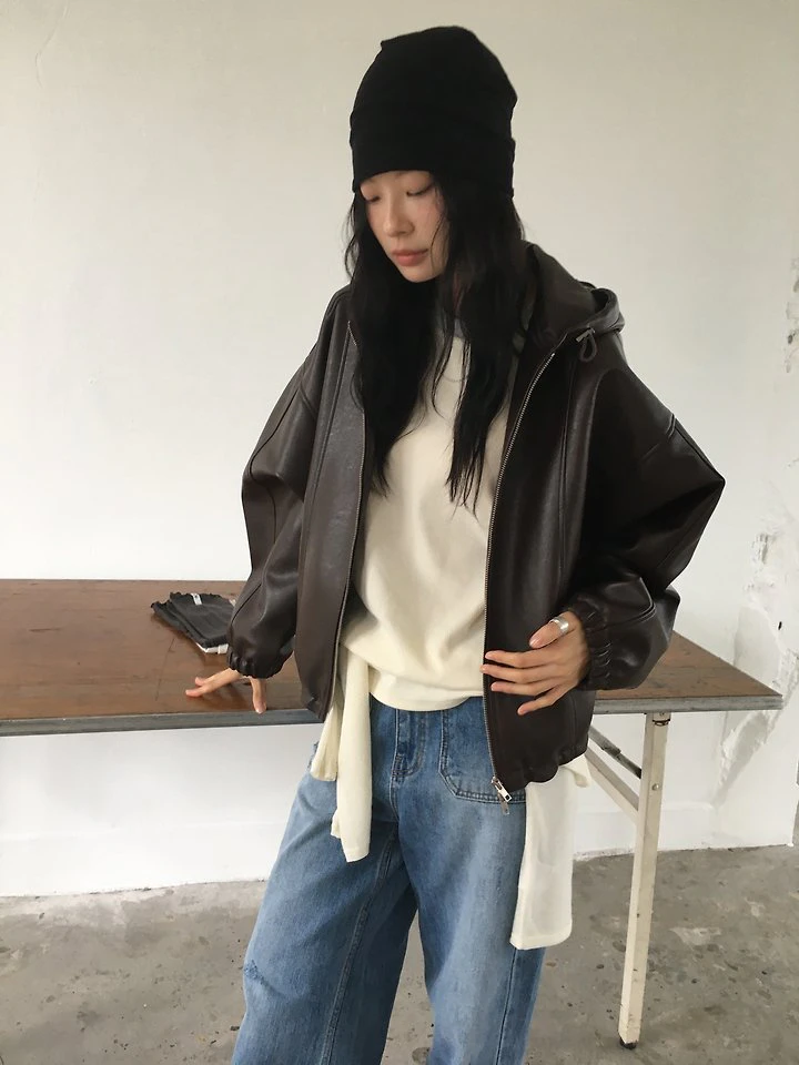 Sand Leather Hood Jacket by Ore for Women - view 6