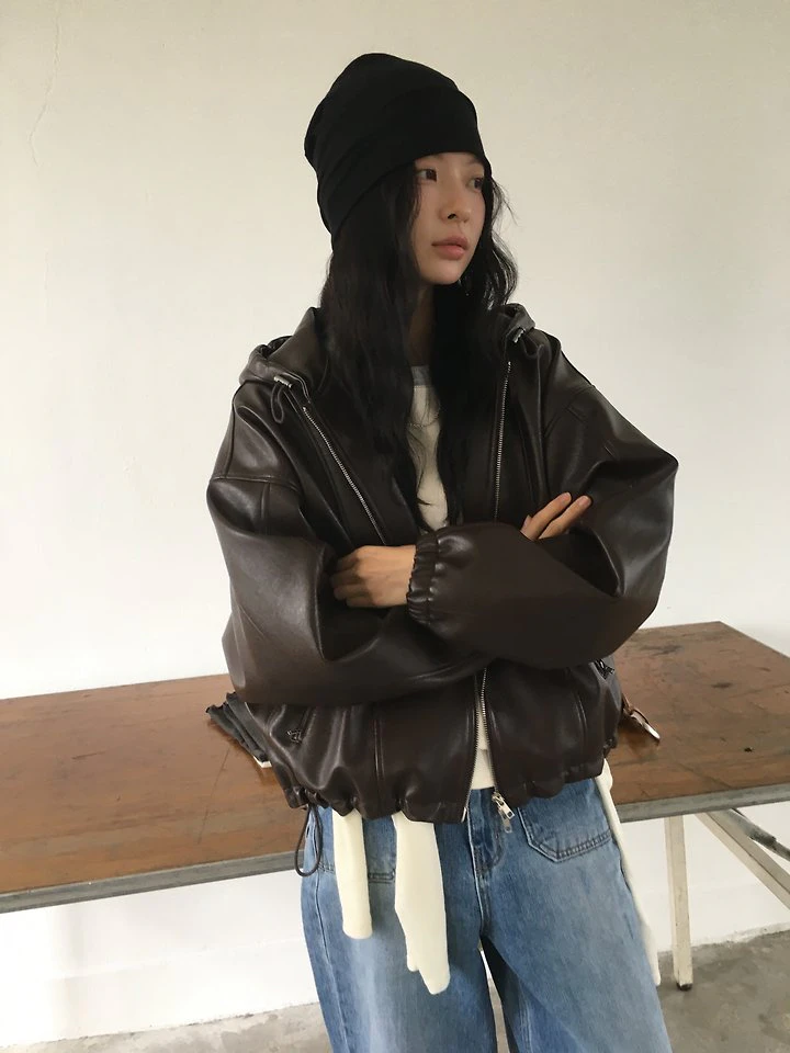 Sand Leather Hood Jacket by Ore for Women - view 1