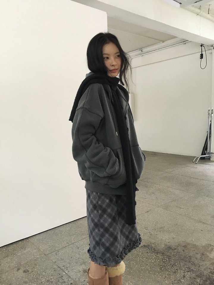 Wool Check Frill Skirt by Ore for Women - view 10