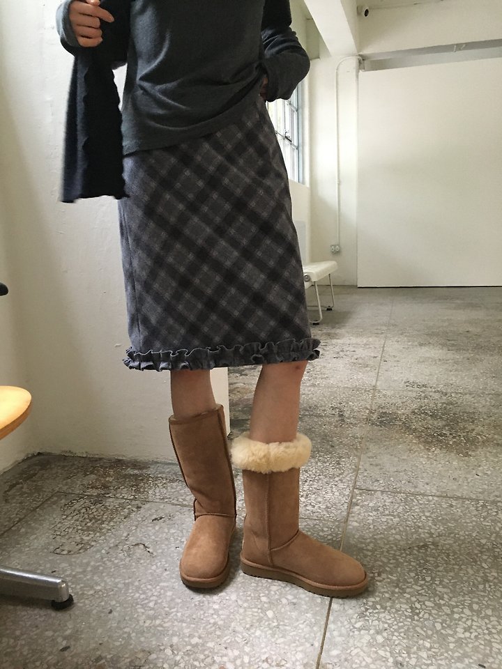 Wool Check Frill Skirt by Ore for Women - view 2