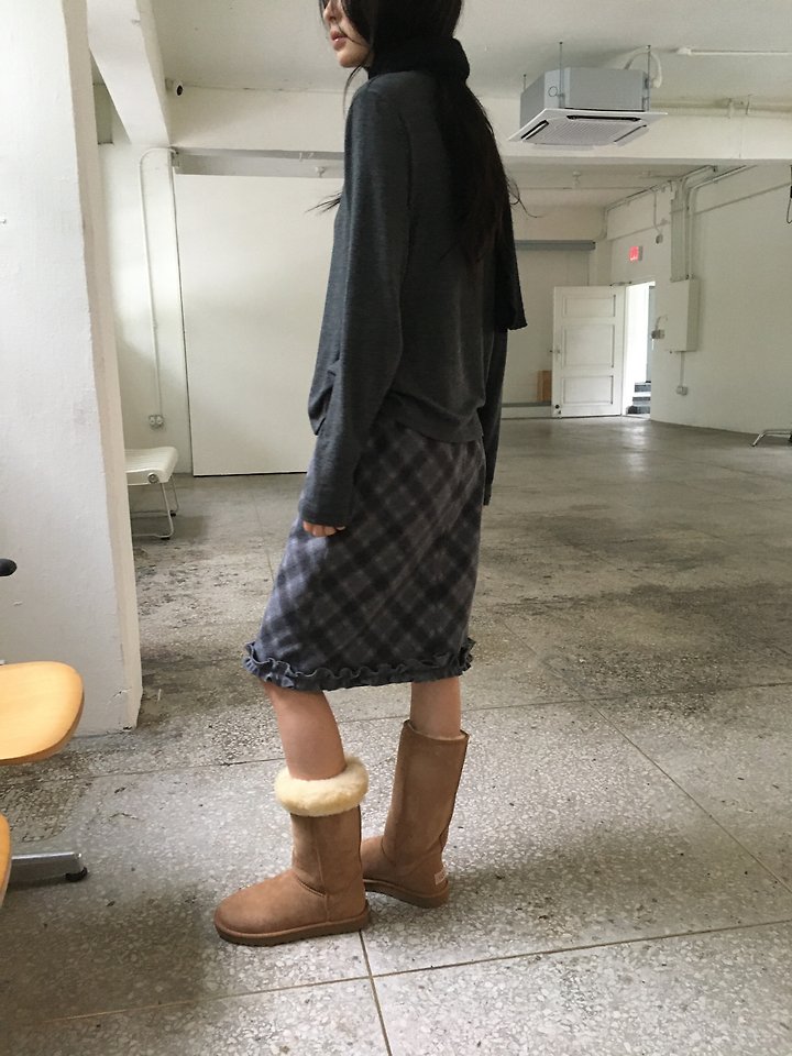 Wool Check Frill Skirt by Ore for Women - view 4