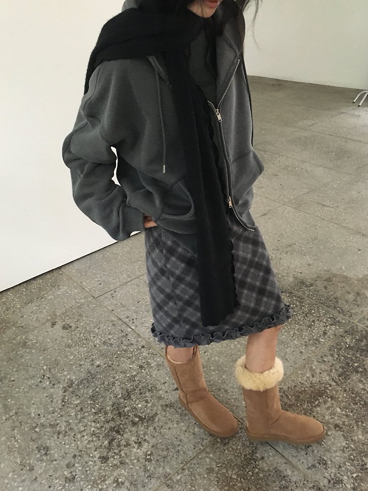 Wool Check Frill Skirt by Ore for Women - view 8