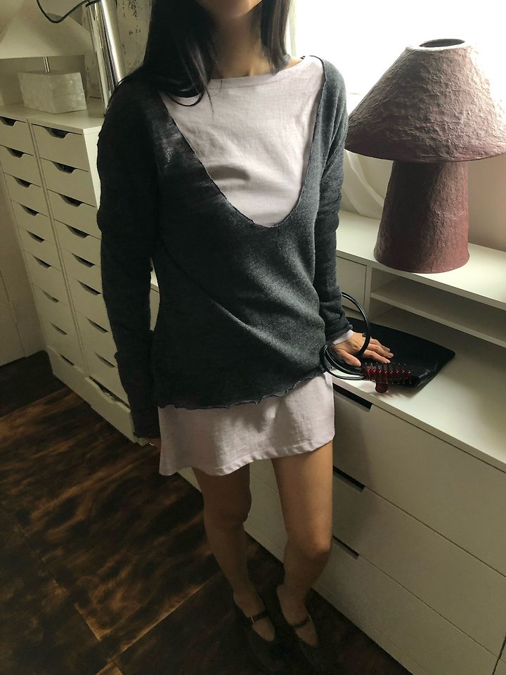 Wool Deep V-Neck Tee by Ouppt for Women - view 8