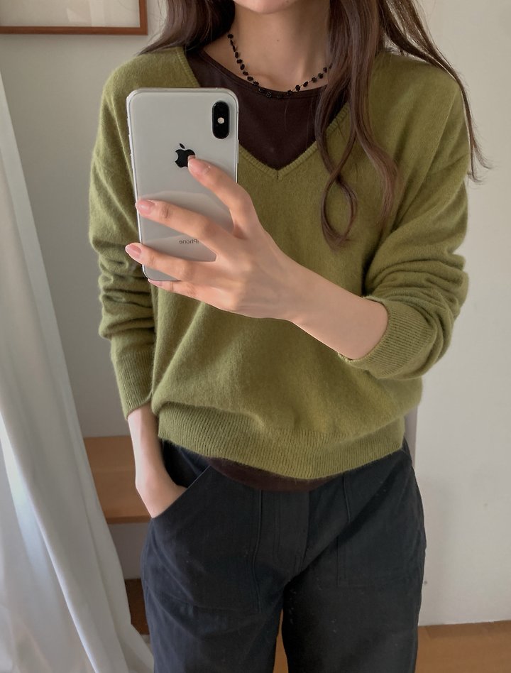 Raccoon Wool V-Neck Knit by Pomelo for Women - view 4