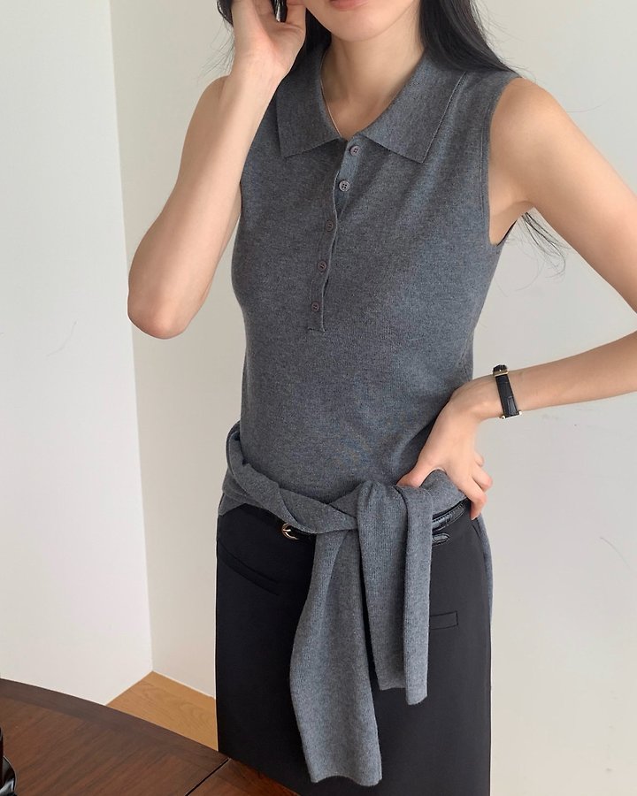 Polka Collar Sleeveless Cardigan Set by Something Else for Women - view 6