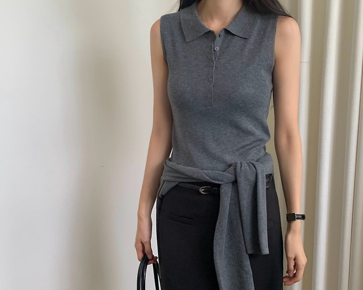 Polka Collar Sleeveless Cardigan Set by Something Else for Women - view 7
