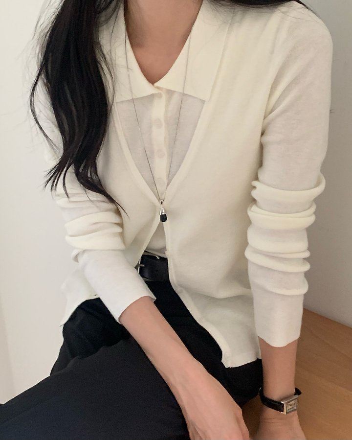 Polka Collar Sleeveless Cardigan Set by Something Else for Women - view 8