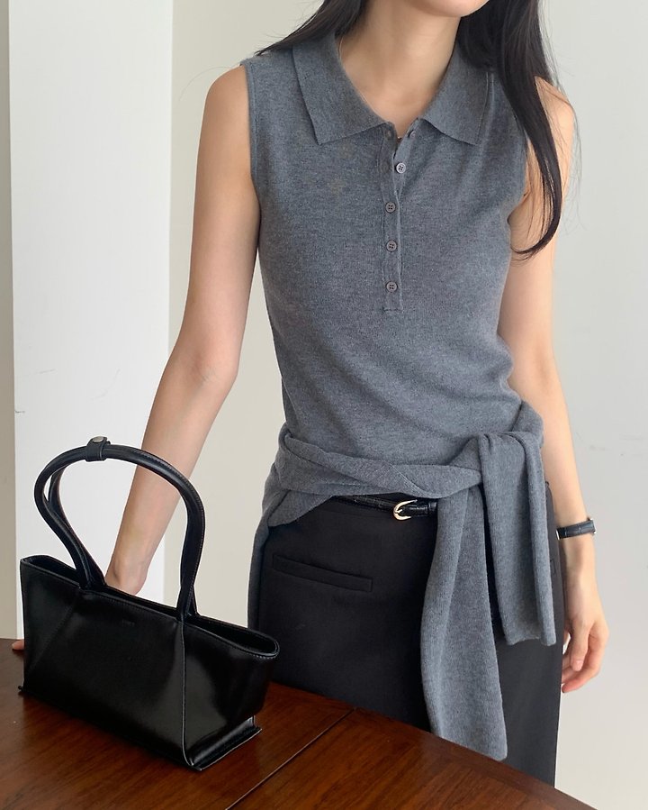 Polka Collar Sleeveless Cardigan Set by Something Else for Women - view 4