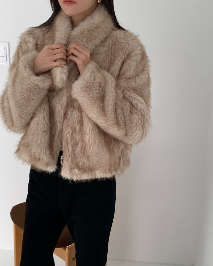 Beau Wool Fur Jacket (Muffler Set) by Something Else for Women - view 9