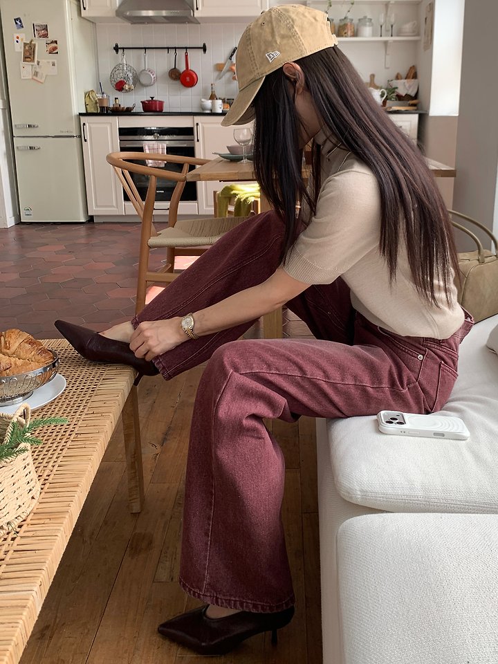 Burgundy Felt Jeans by Tarabymotion for Women - view 1