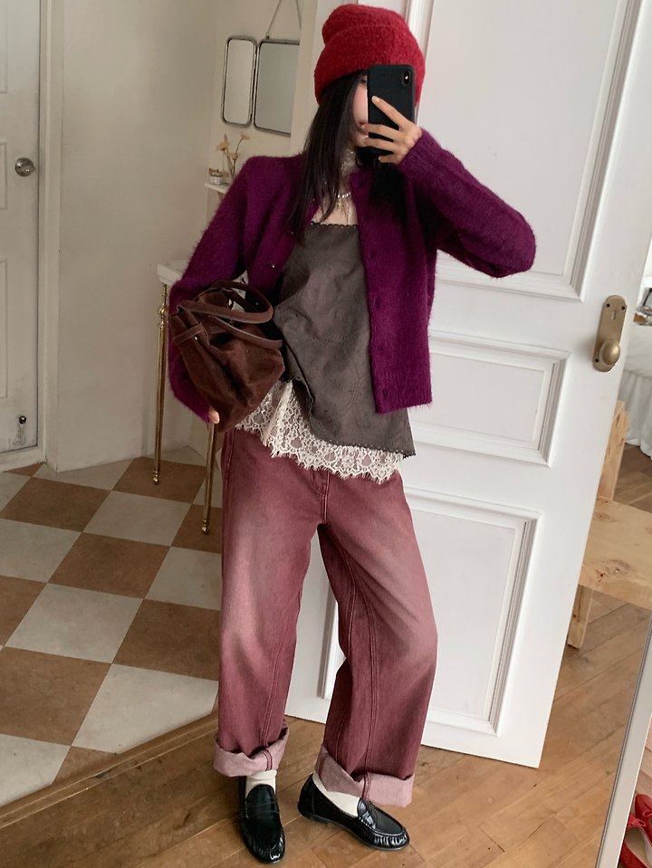 Burgundy Felt Jeans by Tarabymotion for Women - view 8