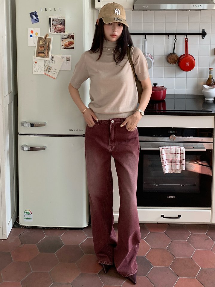 Burgundy Felt Jeans by Tarabymotion for Women - view 4