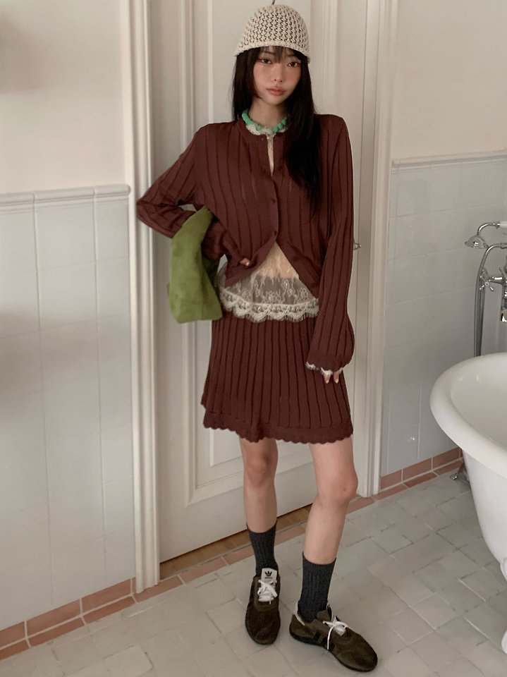 Pleats Knit Set Up (Cardigan & Skirt) by Tarabymotion for Women - view 12