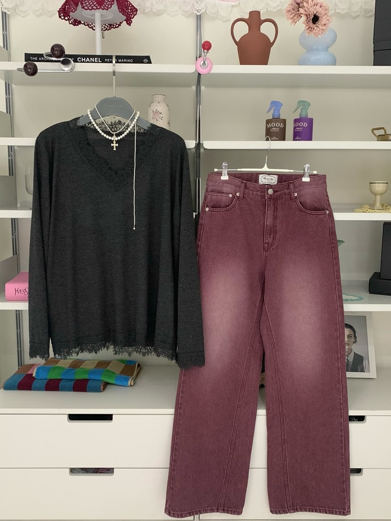 Burgundy Felt Jeans by Tarabymotion for Women - view 12