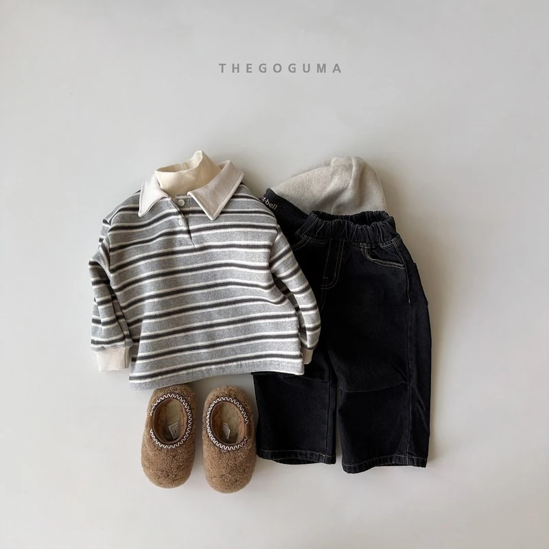 Point Pleats Fleeced Denim Pants by Thegoguma for Child - view 4